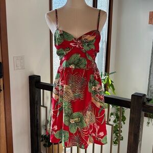 Roxy For Shore Red Colorful‎ Tropical Botanical Print Spaghetti Strap Sundress M
